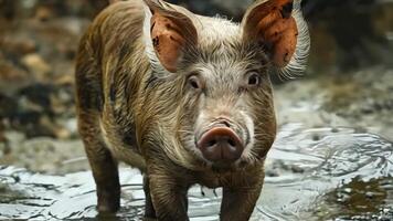 A small pig standing in a stream of water video