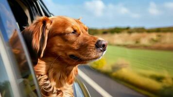 A dog looking out the window of a car on the road video