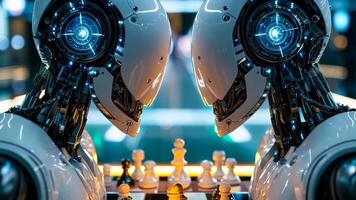 Two robots playing chess on a chess board video