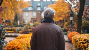 A man walking down a path in a park in the fall video