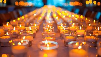 A long table with many lit candles on it video