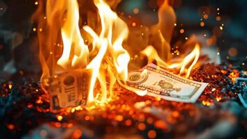 A pile of money on fire with a lot of money in it video