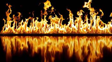 A fire flame on a black background with reflection in the water video