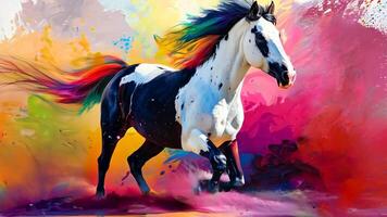 A painting of a horse running in the wind video