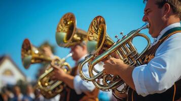 Man Playing a Brass Instrument in a Marching Band photo