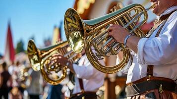 A Man Playing a Brass Instrument in a Band photo