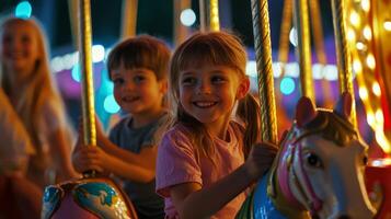 Young Girl Smiling on a Carousel Horse photo