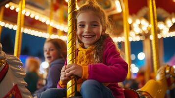 A Young Girl Smiles on a Carousel Ride photo