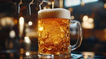 A beer being poured into a glass photo