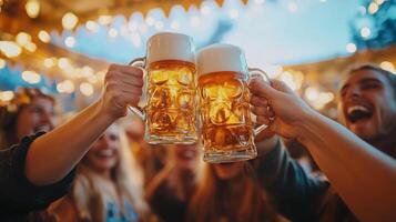 People toasting beer at a party photo