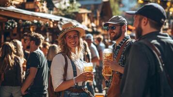 People enjoying beer at an outdoor market photo