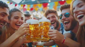 A group of people toasting with beer photo