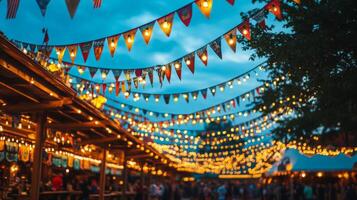 A street with lots of lights and bunting photo