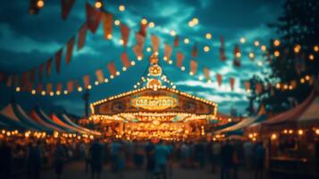 A carnival is shown with lights and people photo