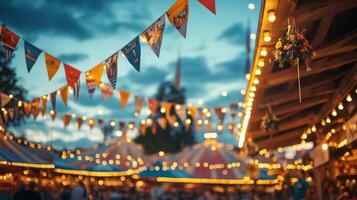 A carnival with bunting and lights photo