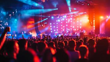 A crowd at a concert with bright lights photo