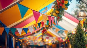 Colorful bunting hanging from a tent photo