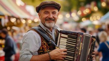 A man with an accordion in a market photo