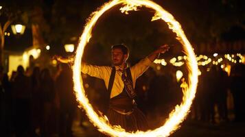 A man with a fire ring in the air photo