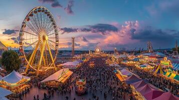 Illuminated Ferris Wheel at a Festive Amusement Park photo