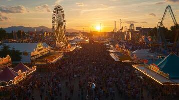 Aerial View of a Crowded Carnival at Sunset photo