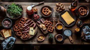 Rustic Table Spread of Appetizers and Drinks photo