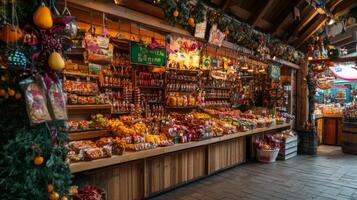 Christmas Market Stall with Dried Fruit and Candies photo