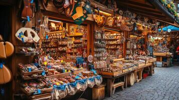 A Traditional European Market Stall Selling Preserves and Other Delicacies photo