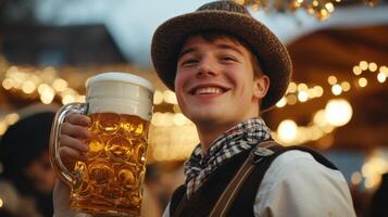 Smiling Man in Traditional Clothing Holding a Beer Stein photo