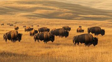 A herd of bison in a field photo