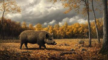Wild boar in autumn forest photo