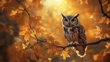 Owl in autumn forest wallpaper photo