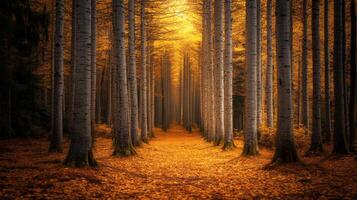 Sunlit Path Through Golden Autumn Forest photo