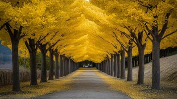 Golden Canopy Path Through Ginkgo Trees in Autumn photo