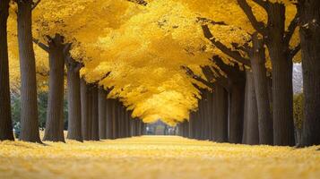 Golden Canopy Pathway Through a Line of Trees photo