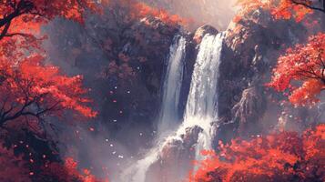 Waterfall Cascadng Through Autumnal Forest photo