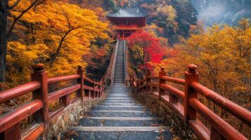 Stone Steps Leading to a Japanese Temple in Autumn photo