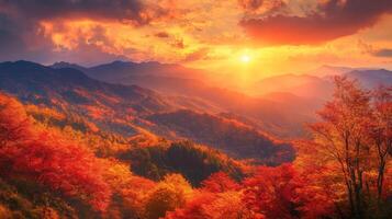 Autumnal Mountain Landscape with Golden Sunset photo