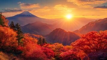 Majestic Mount Fuji with Autumn Colors at Sunrise photo