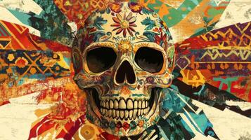 Ornate Sugar Skull with Geometric Pattern Background photo