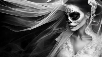 A Bride with Day of the Dead Makeup Under a Veil photo