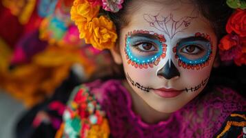 Close-up Portrait of a Girl with Day of the Dead Makeup photo