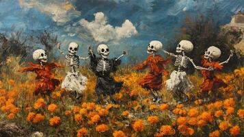 Skeletons Dancing in a Field of Marigolds photo