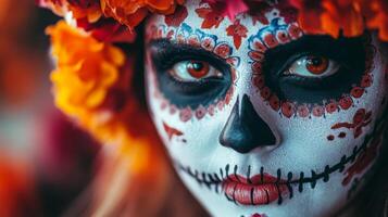 Close-up of a Woman with Day of the Dead Makeup photo