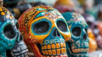 Colorful Painted Skulls in a Row photo