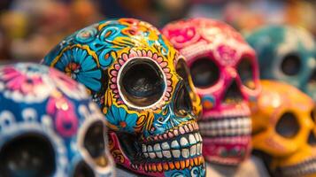 Colorful Sugar Skulls Decorated with Floral Patterns photo