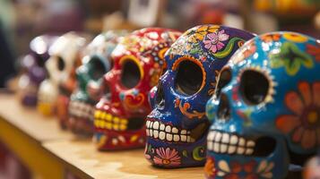 Colorful Decorated Skulls in a Row photo