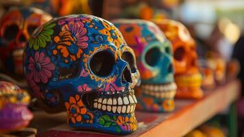 Colorful Sugar Skulls with Floral Designs photo
