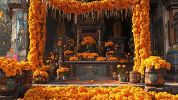 An Altar Decorated with Marigolds for the Day of the Dead photo