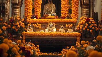 Day of the Dead Altar Adorned with Marigold Flowers photo